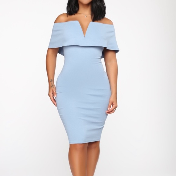 baby blue off the shoulder dress